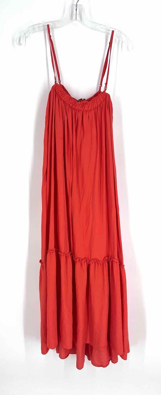 By Anthropologie Size M Orange Gathered Viscose Blend Dresses Dress Maxi